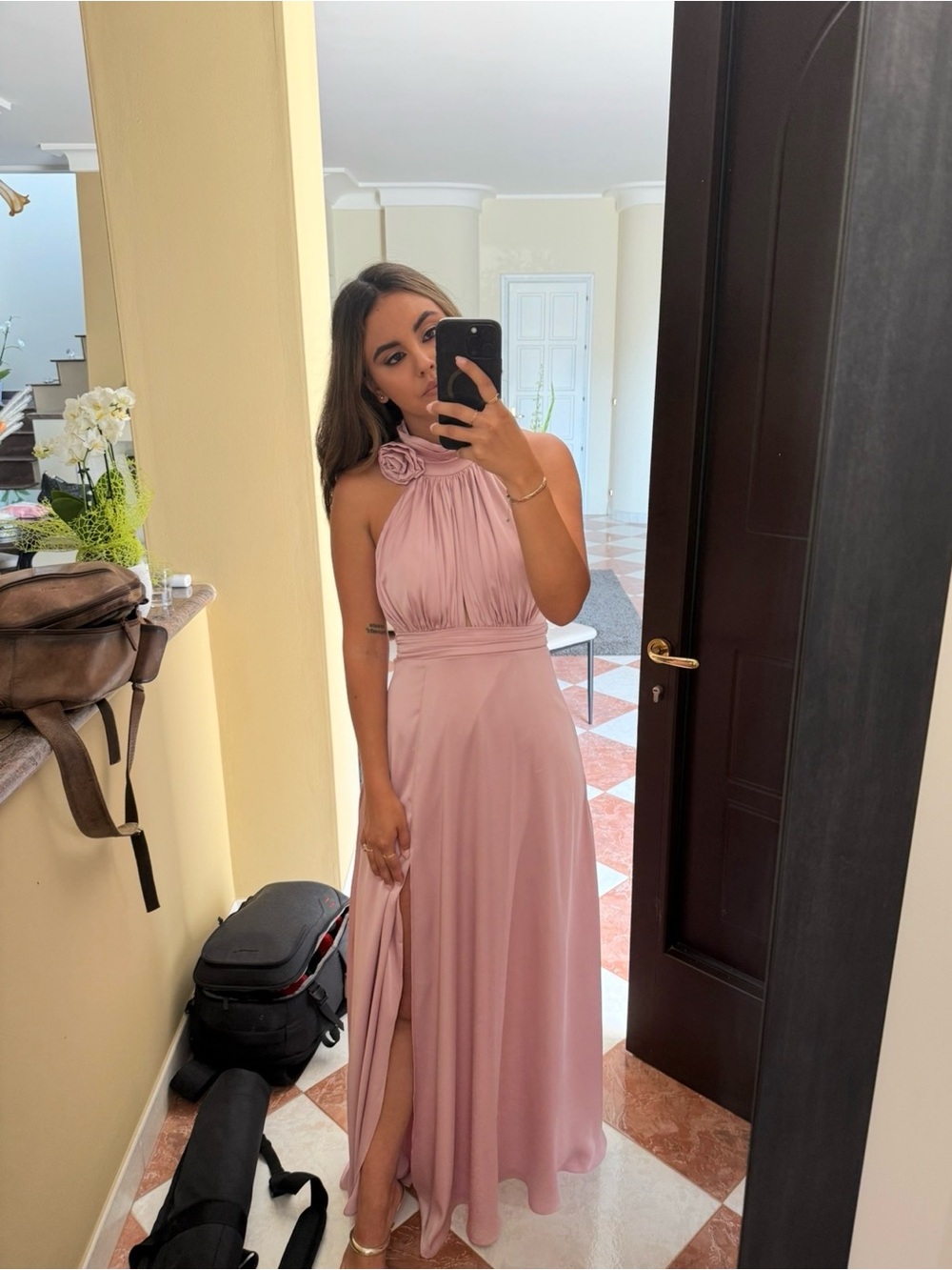 Elegant Pink Halter Maxi Dress
